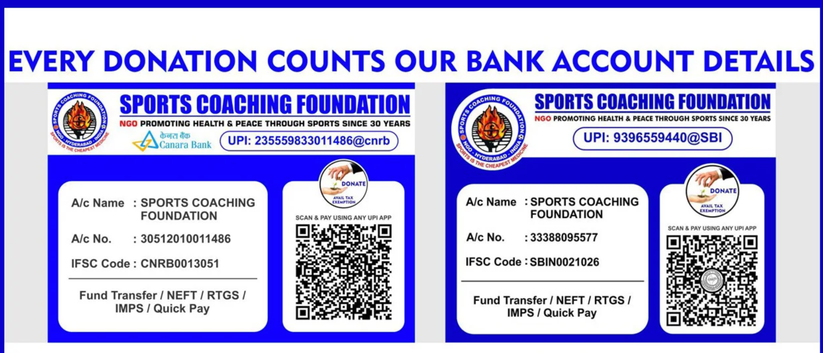 Donation Bank Details